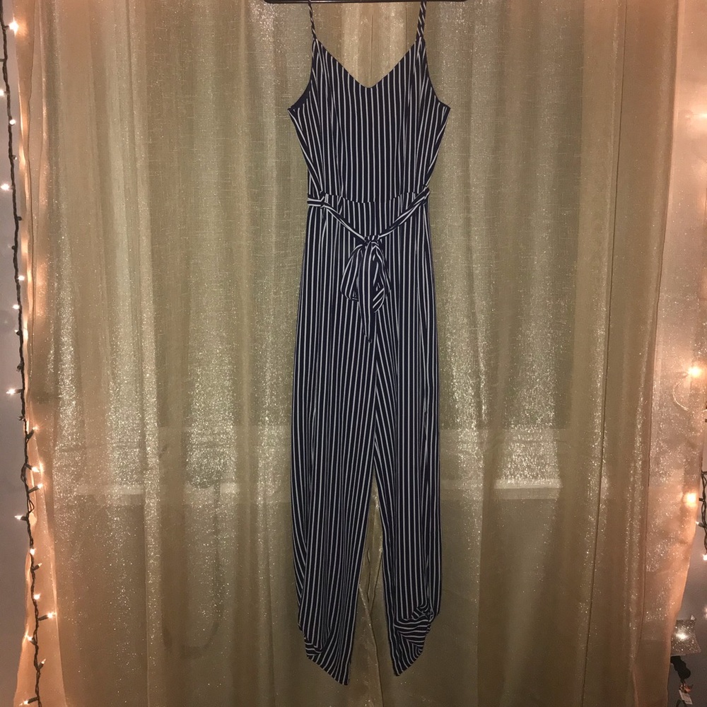 Navy & white striped romper